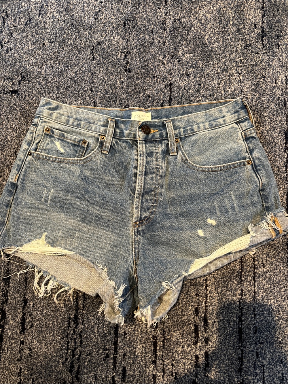 Z Supply-High-Rise Distressed Denim Shorts - Light Blue